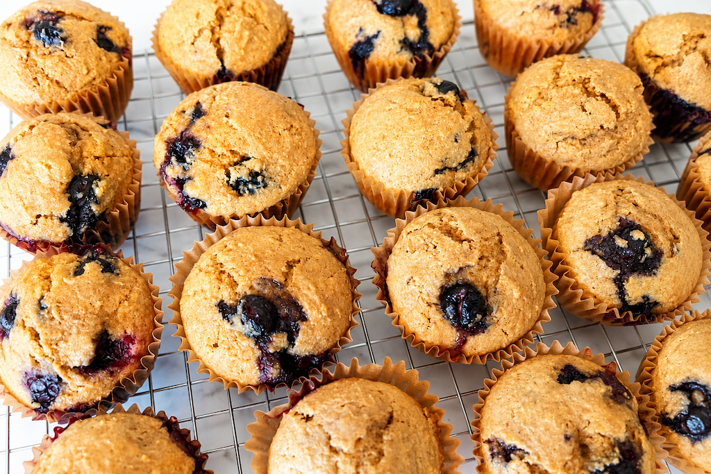 Fresh Milled Sourdough Blueberry Muffins